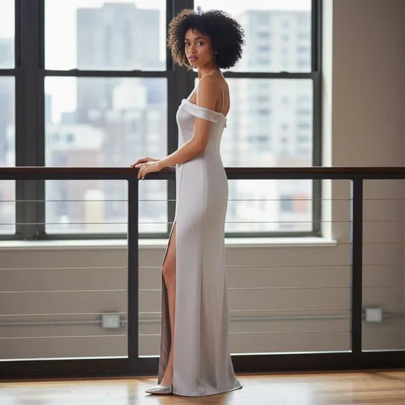 HALSTON HERITAGE Column Floor Length Gown 12 Champagne Draped Formal Prom Bridal - Picture 16 of 16